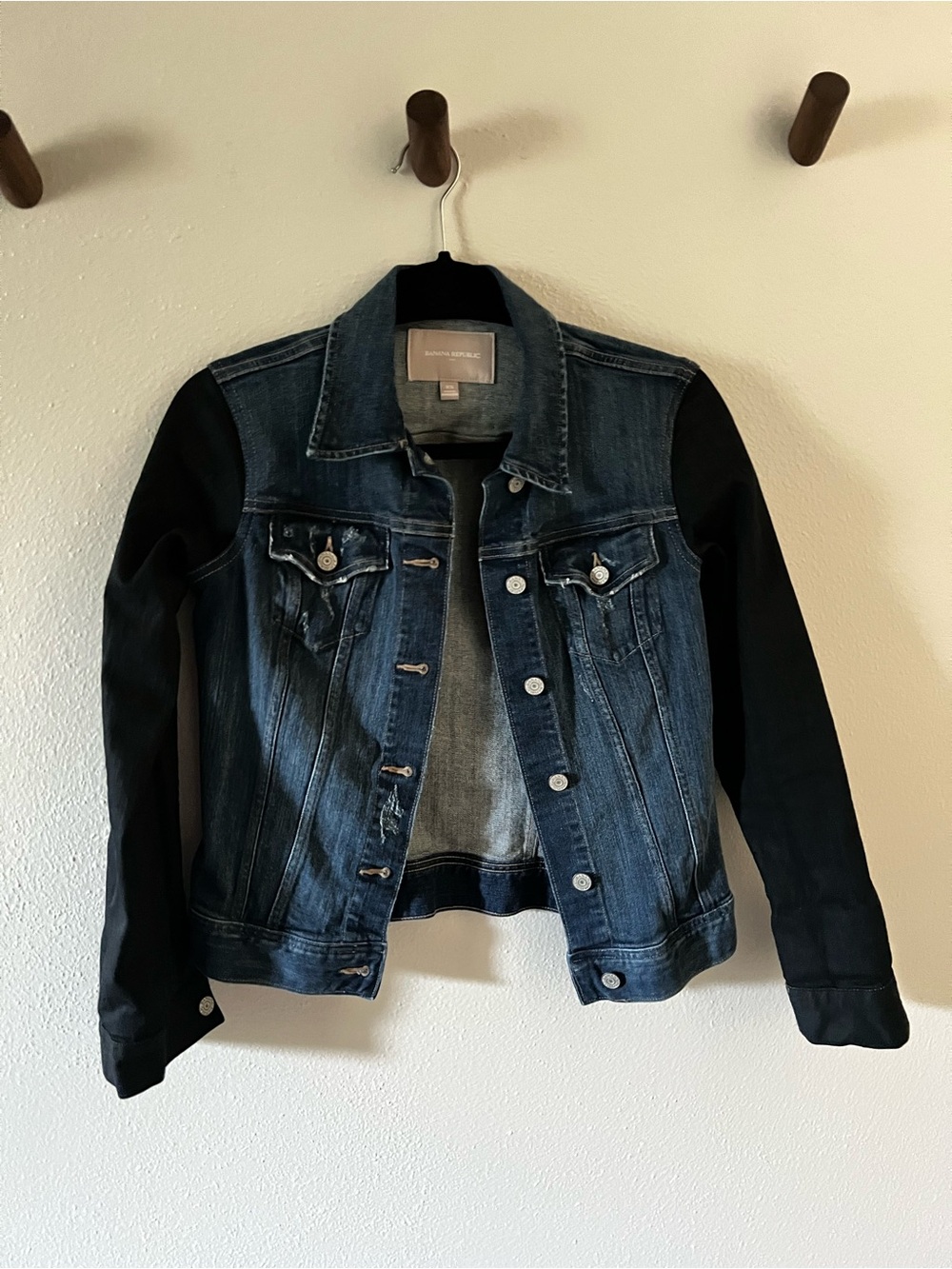 Banana Republic Dark Blue Denim Jacket with Black Coated Sleeves